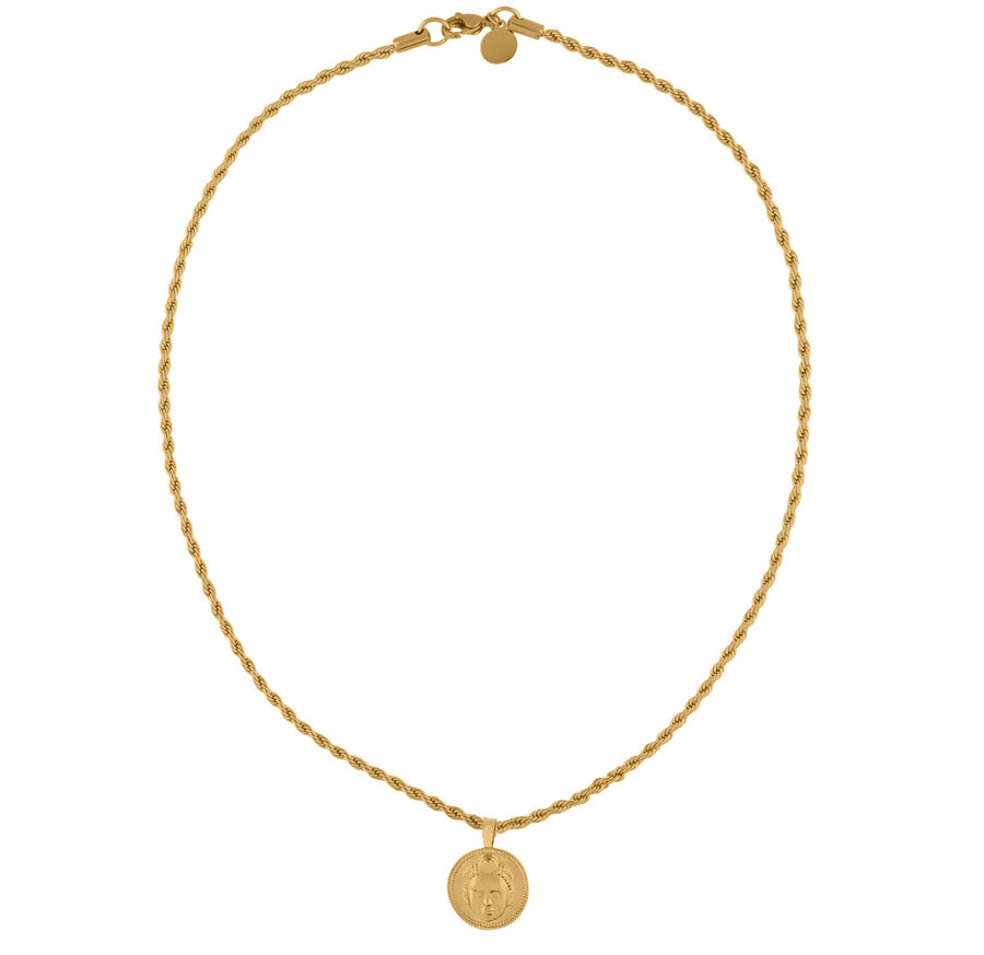 Circle cut Olokun Head with 3MM Rope Chain (GOLD)