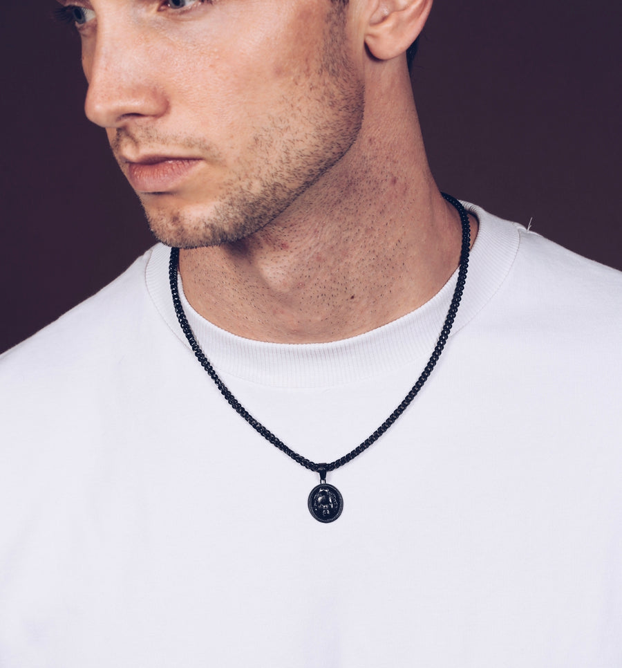 Circle cut Olokun Head with 3MM Franco Chain (BLACK)