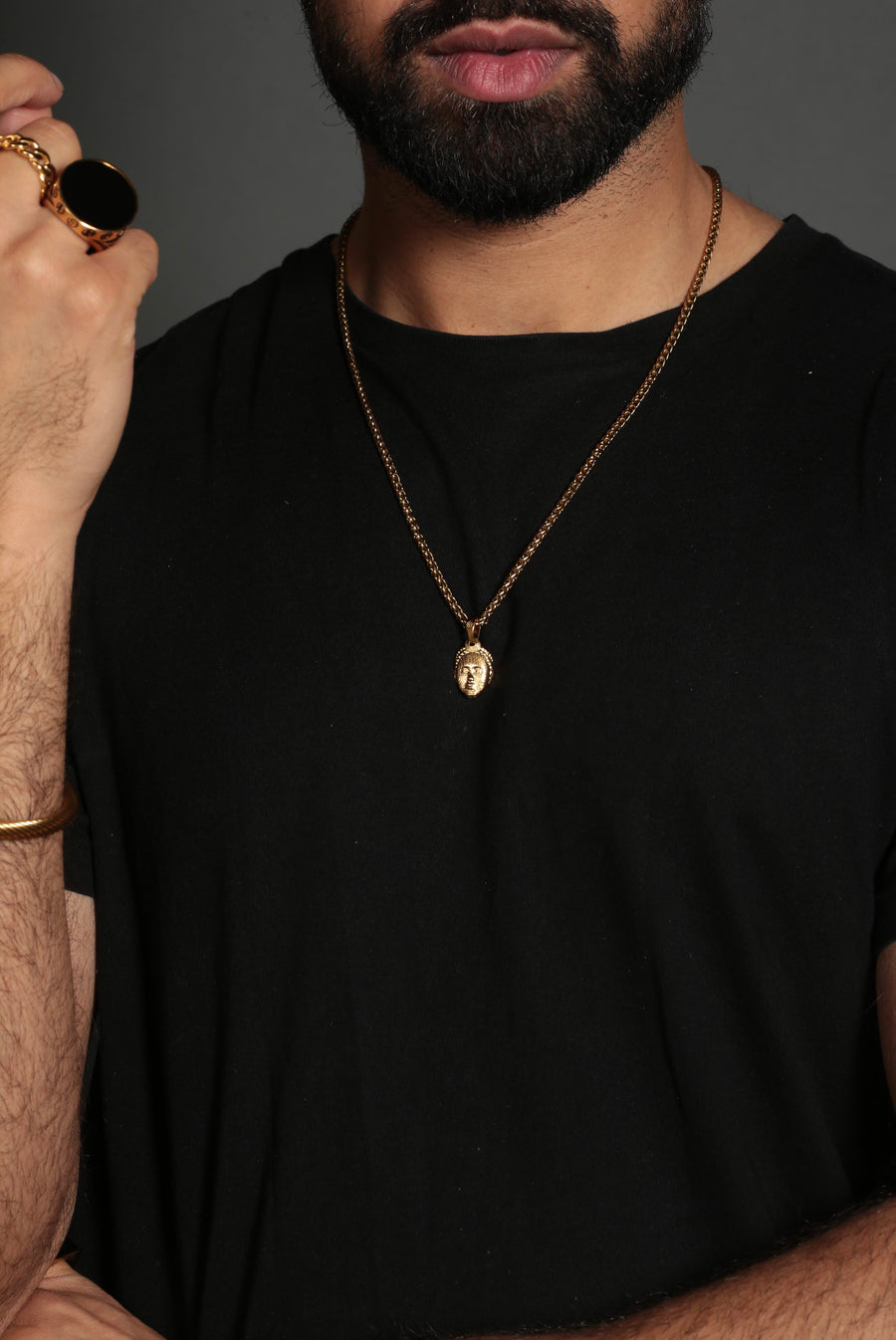 Olokun Head with 3MM Wheat Chain (GOLD)