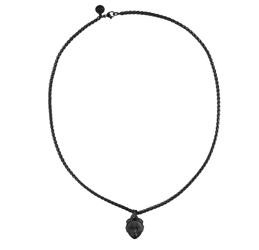 Olokun Head with 3MM Wheat Chain (BLACK)