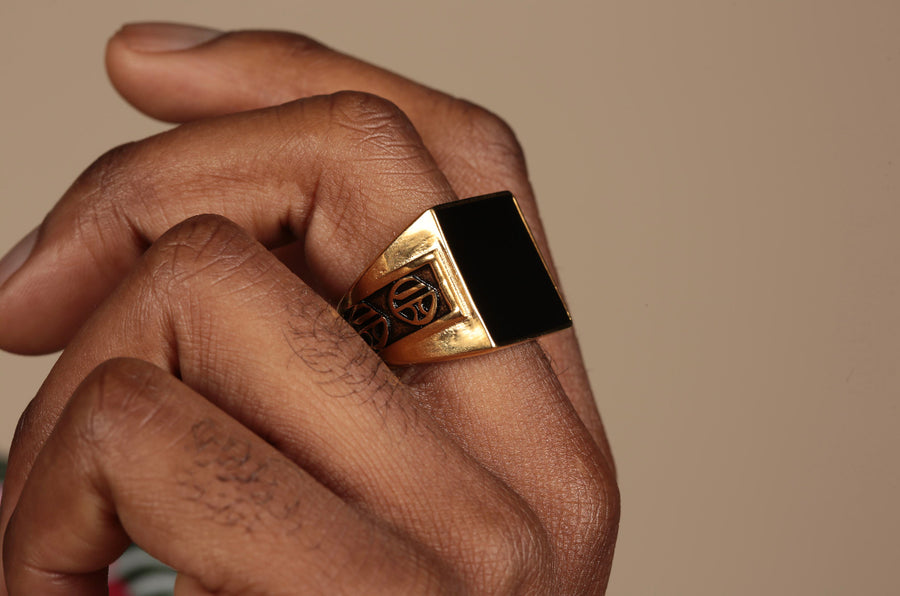 Olokun Enamel Tainted Royal Square Ring (GOLD)