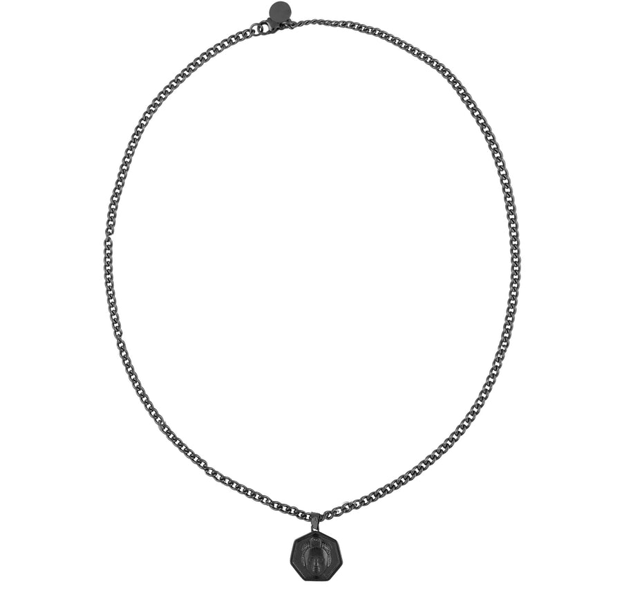 Heptagon cut Olokun Head with 3MM Cuba Chain (BLACK)