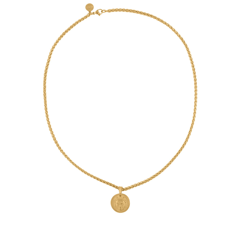 Circle cut Olokun Head with 3MM Wheat Chain (GOLD)