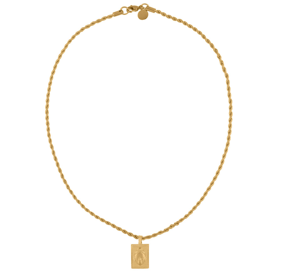 Rectangular cut Olokun Head with 3MM Rope Chain (GOLD