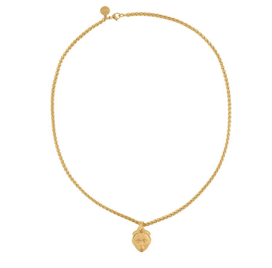 Olokun Head with 3MM Wheat Chain (GOLD)