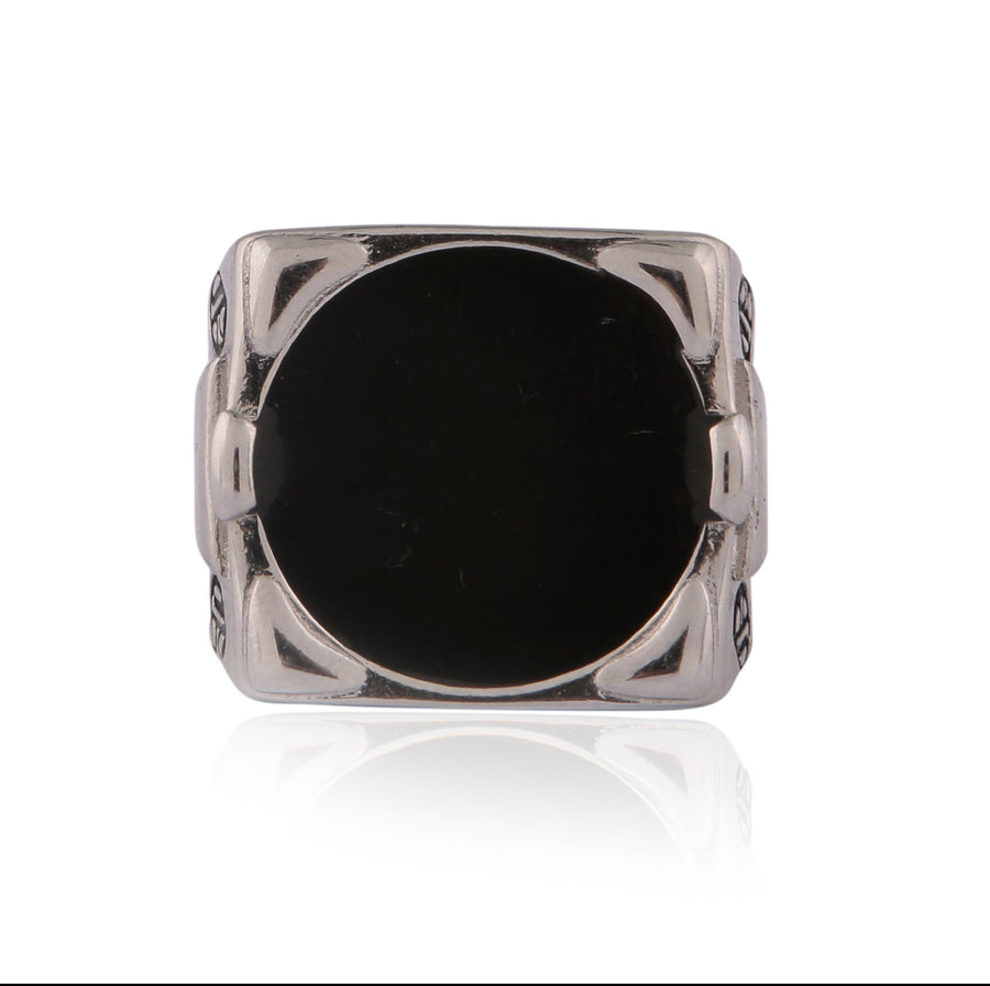 Olokun Enamel Antique Square Royal Ring (SILVER)