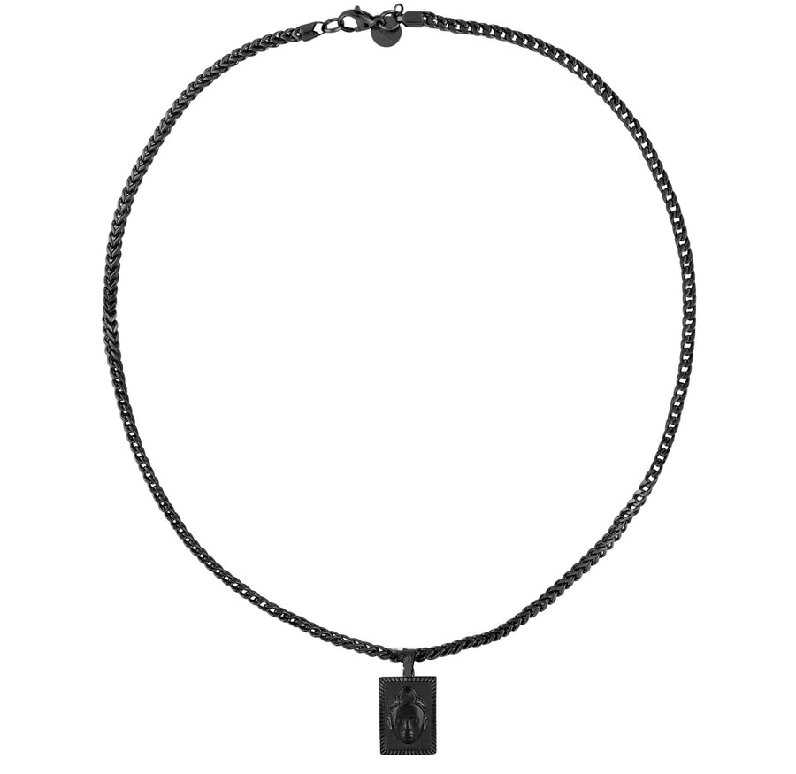 Rectangular cut Olokun Head with 3MM Franco Chain (BLACK)