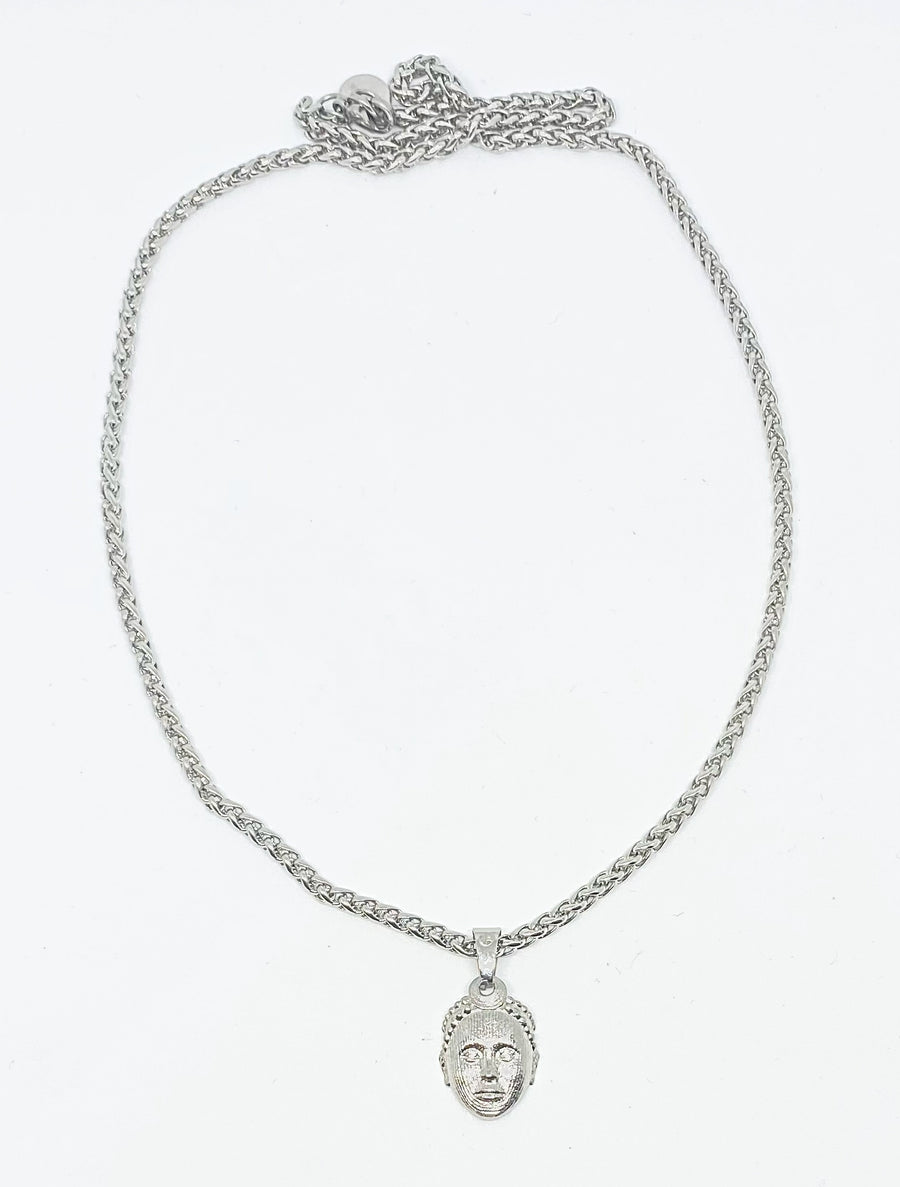 Olokun Head with 3MM Wheat Chain (SILVER)