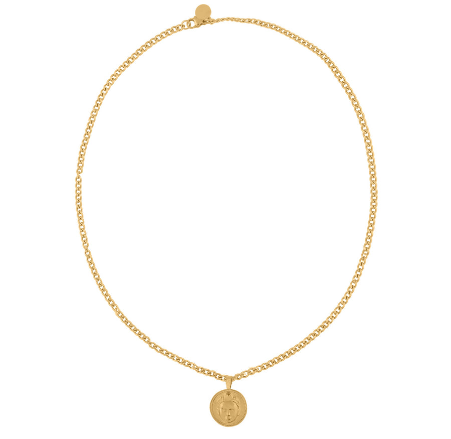 Circle cut Olokun Head with 3MM Cuba Chain (GOLD)