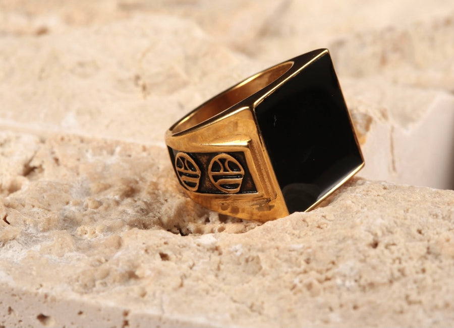 Olokun Enamel Tainted Royal Square Ring (GOLD)