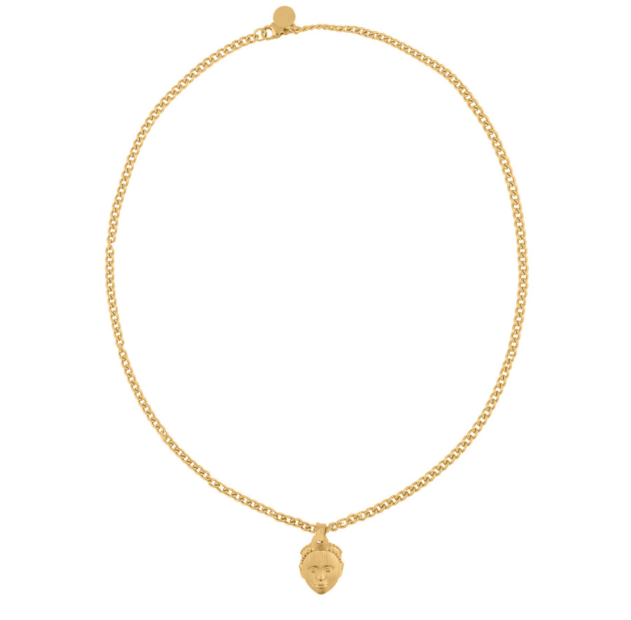 Olokun Head with 3MM Cuba Chain (GOLD)