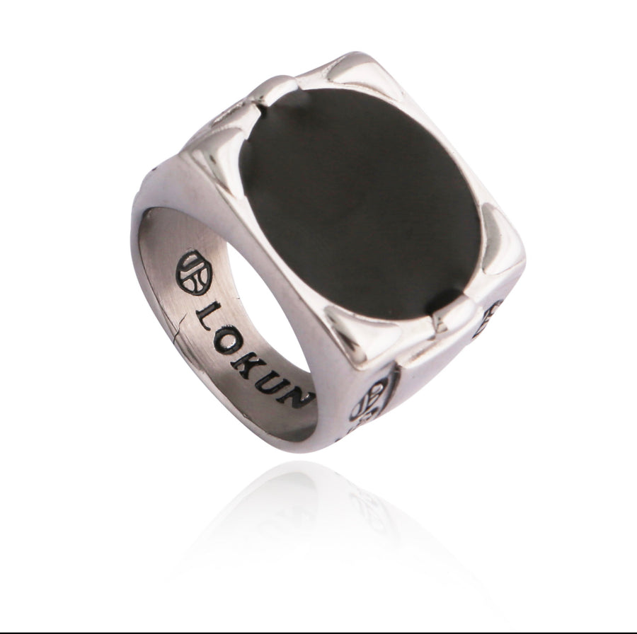 Olokun Enamel Antique Square Royal Ring (SILVER)