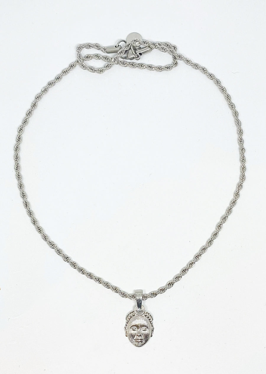 Olokun Head with 3MM Rope Chain (SILVER)