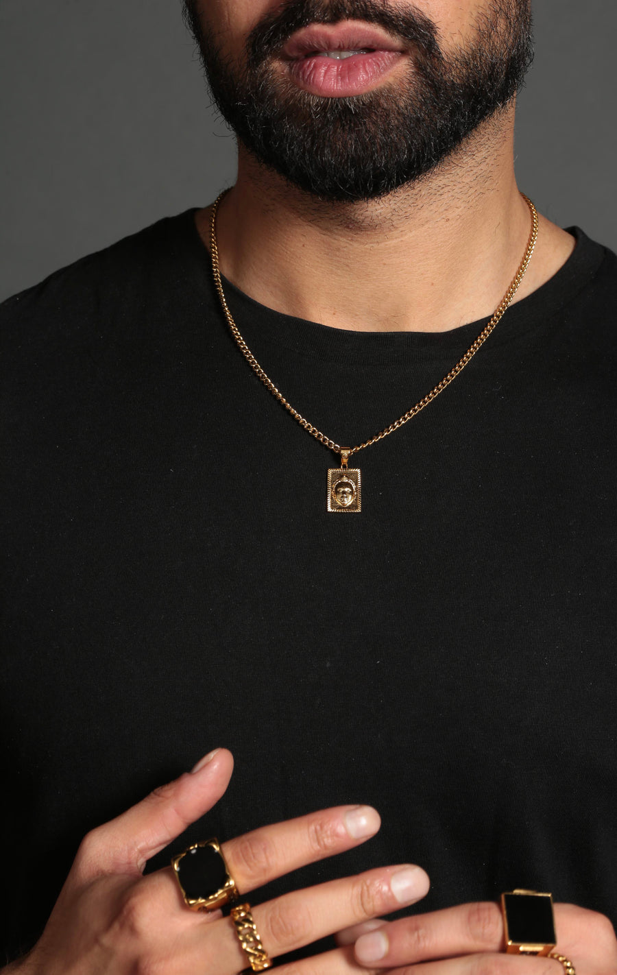 Rectangular cut Olokun Head with 3MM Cuba Chain (GOLD)