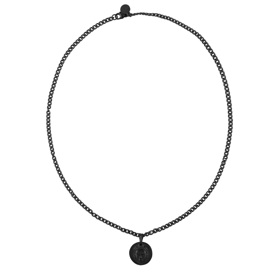 Circle cut Olokun Head with 3MM Cuba Chain (BLACK)