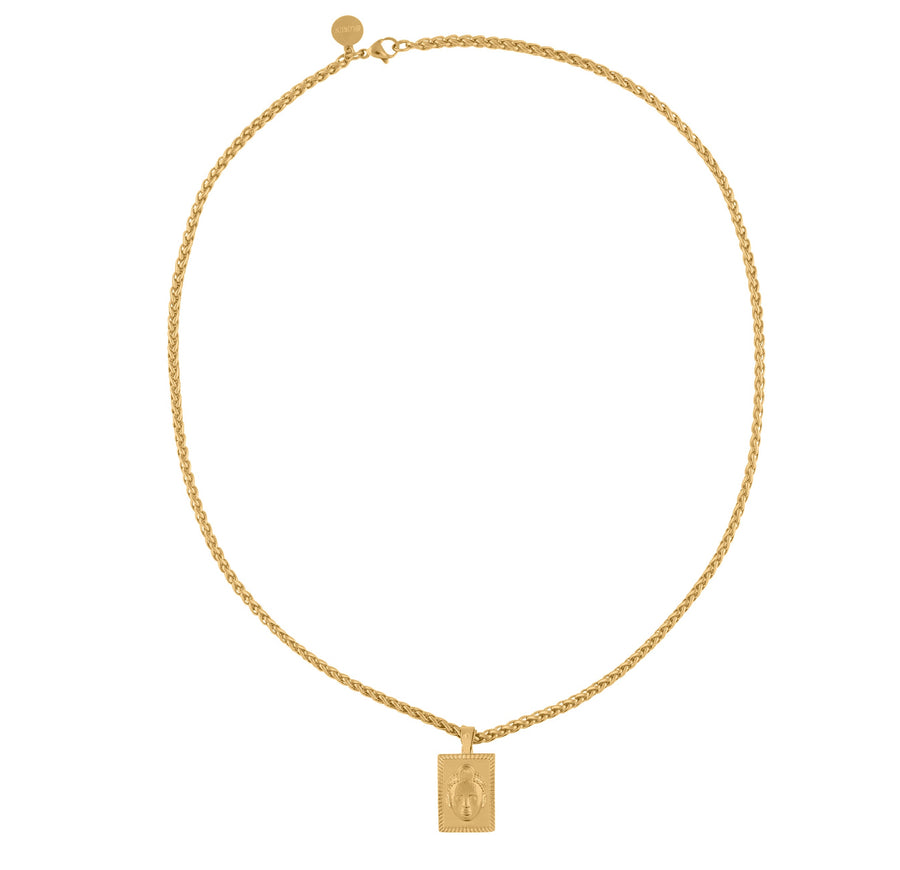 Rectangular cut Olokun Head with 3MM Wheat Chain (GOLD)