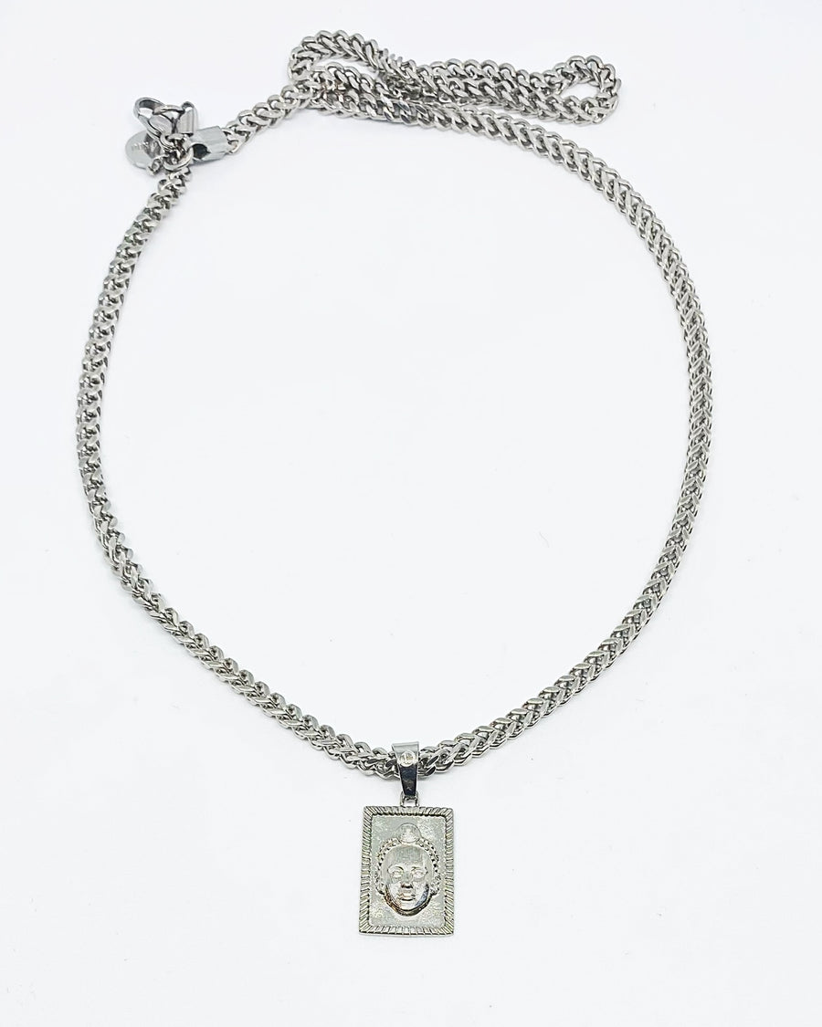 Rectangular cut Olokun Head with 3MM Franco Chain (SILVER)