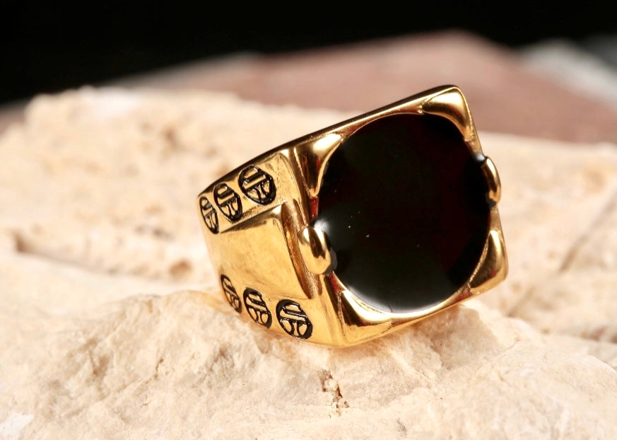 Olokun Enamel Tainted Antique Square Royal Ring (GOLD).