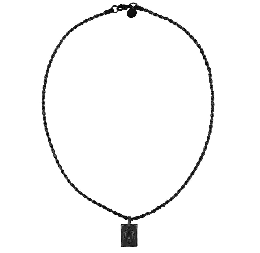 Rectangular cut Olokun Head with 3MM Rope Chain (BLACK)