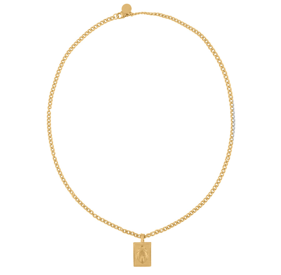 Rectangular cut Olokun Head with 3MM Cuba Chain (GOLD)