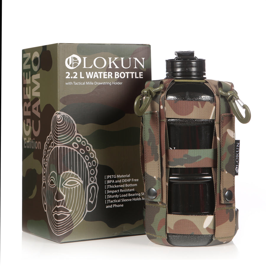 OLOKUN 2.2L Water Bottle WITH Green Camo Tactical Drawstring